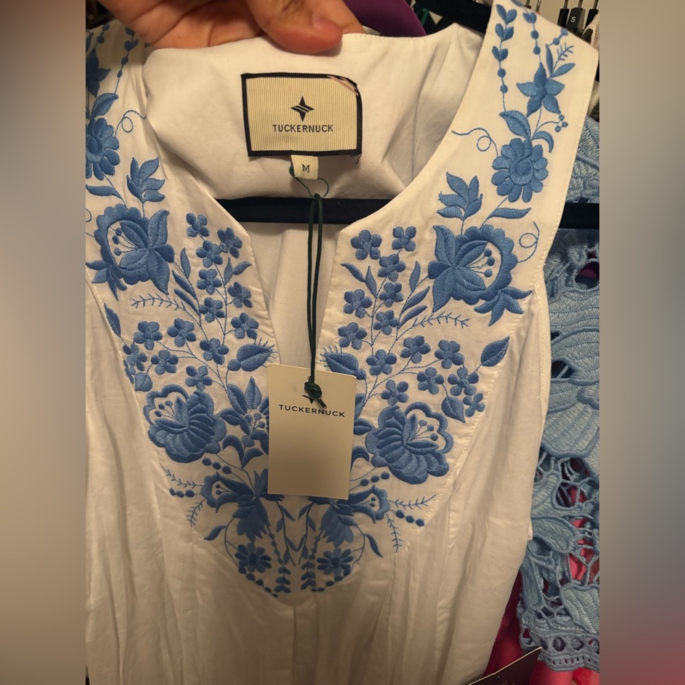 Tuckernuck White and Blue Embroidered Dress